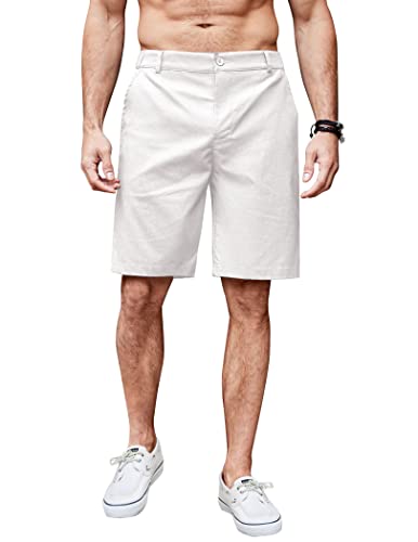 Coofandy Mens Casual White Shorts Linen Beach Shorts Summer Flat Front Shorts Elastic Waist Chino Shorts Coofandy Men'S Casual White Shorts Linen Beach Shorts Summer Flat Front Shorts Elastic Waist Chino Shorts