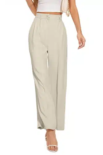 Funyyzo Women'S Wide Leg Pants High Elastic Waisted In The Back Business Work Trousers Long Straight Suit Pants