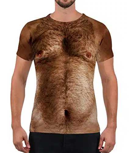Fanient Men Women Hairy Chest T Shirt Summer D Short Sleeve Ugly Graphic Tees Top M