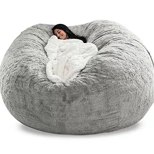 Gqzggxx Bean Bag Chair Cover, Durable Comfortable Chair Pv Fur Bean Bag Sofas Faux Fur Sofa Living Room Sofa Bed Large Bean Bag Chairs For Adults (No Filler,Cover Only) Ft Light Grey