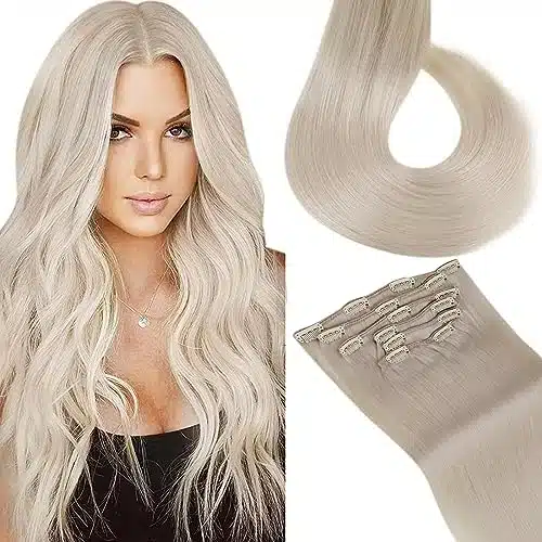 Laavoo Blonde Clip In Hair Extensions Real Human Hair Inch Platinum Blonde Hair Extensions Clip Ins Human Hair Real Hair Extensions Straight Pcsg