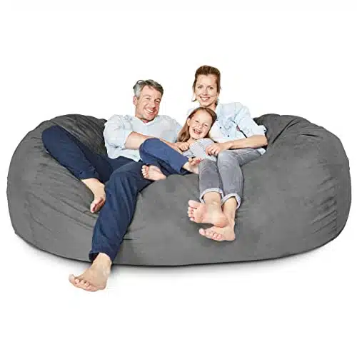 Lumaland Luxurious Giant Ft Bean Bag Chair With Microsuede Cover   Ultra Soft, Foam Filling, Washable Jumbo Sofa For Kids, Teenagers, Adults Sack Dorm, Family Room Dark Grey