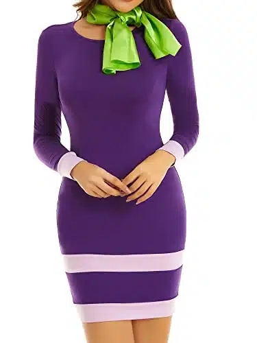 Msabsic Daphne Adult Costumes Scooby Doo Costume Adult Halloween Purple Sexy Round Neck Bodycon Dresses For Women L