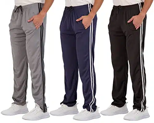Pack Men'S Mesh Athletic Active Gym Workout Open Bottom Sweatpants Pockets Sports Training Soccer Track Running Casual Lounge Comfy Jogging Quick Dry Drawstring Relaxed Straight Leg  Set , L