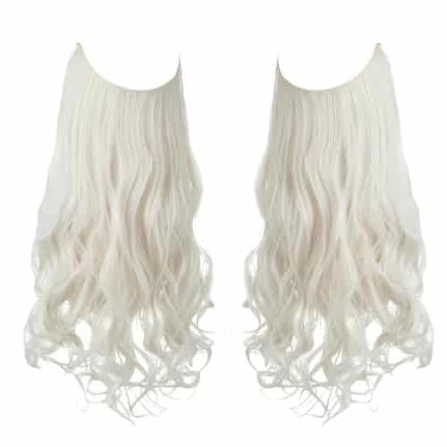 Sarla Invisible Wire Hair Extension Platinum Blonde Wavy Curly Long Synthetic Hairpiece Adjustable Transparent Headband For Women Inch