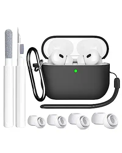 Supfine Compatible With Airpods Pro Nd Generation Case, Soft Silicone Shock Absorbing Protective Airpod Pro Case () With Cleaner Kit&Amp; Replacement Eartips, Front Led Visible Black