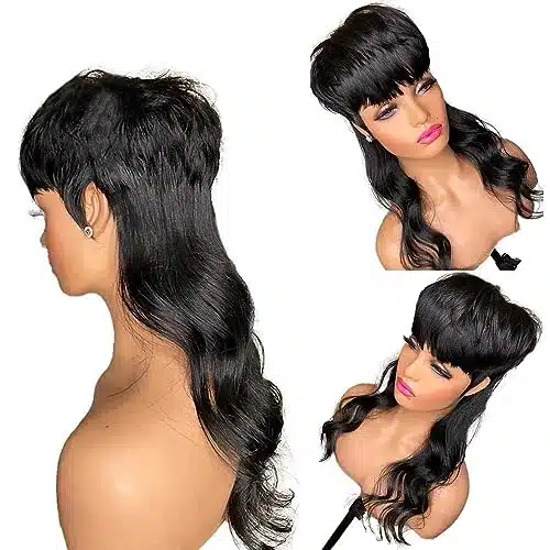Sumcas Body Wave Wigs For Black Women Human Hair Bob Wig With Bangs Pixie Cut Wigs None Lace Front Wig Glueless Wig Full Machine Made Wig B Color % Density