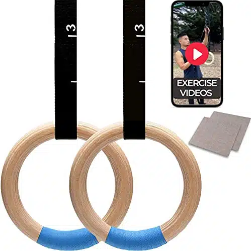Wooden Gymnastic Rings With Adjustable Straps    Non Slip Olympic Rings Lbs   Ft Long Numbered Straps   Quick Install Cam Buckle   For Pull Ups Cross Training And Home Gym Full Body Workout