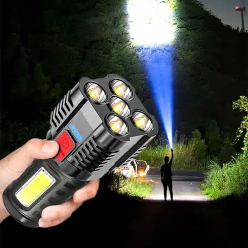 Zzkhgo Five Explosion Led Flashlight   Lumens Super Bright Flashlights, Zoomable Powerful Flashlights High Lumens Rechargeable Handheld Small Flashlight For Camping And Emergencies (Black)