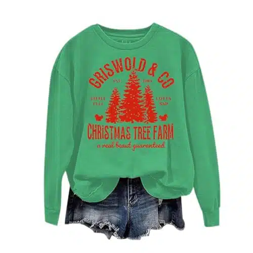 Black Of Friday Deals Home Funny Christmas Shirts For Women Long Sleeve Graphic Pullover Tops Oversized Crewneck Christmas Sweatshirts Womens Christmas Tshirt Green