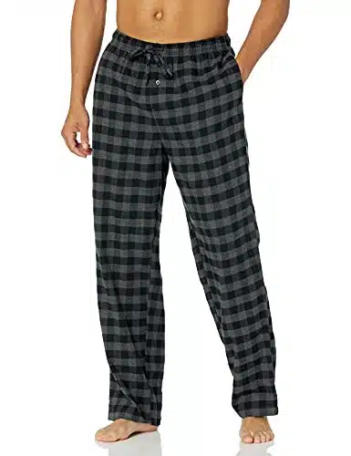 Amazon Essentials Men'S Flannel Pajama Pant (Available In Big &Amp; Tall), Black Grey Buffalo Plaid, Large