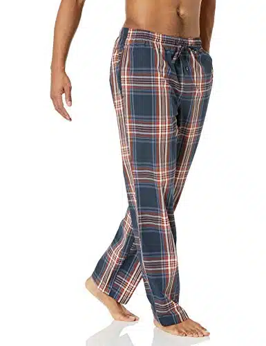 Amazon Essentials Men'S Straight Fit Woven Pajama Pant, Navy Large Plaid, Large
