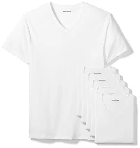 Amazon Essentials Men'S V Neck Undershirt, Pack Of , White, Large