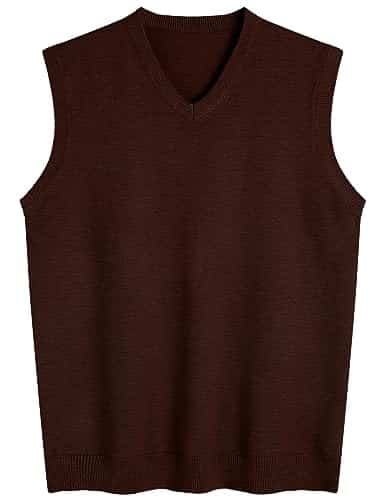 Amussiar Men'S Casual Sweater Vest V Neck Slim Fit Sleeveless Sweater Knitted Pullover Vest Maroon