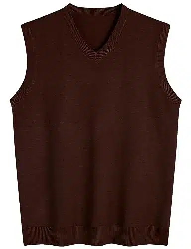 Amussiar Men'S Casual Sweater Vest V Neck Slim Fit Sleeveless Sweater Knitted Pullover Vest Maroon