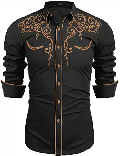 Coofandy Men Cowboy Outfit For Men Embroidered Long Sleeve Shirt Vintage Western Shirt