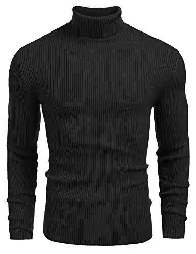 Coofandy Men'S Ribbed Slim Fit Knitted Pullover Turtleneck Sweater, Xxl, Black