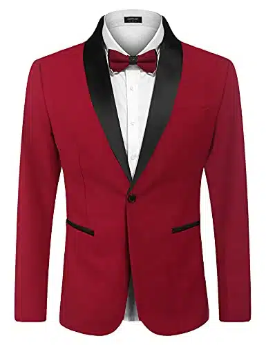 Coofandy Red Tuxedo For Men Casual Wedding Blazer One Button Dress Suit Jacket For Dinner,Prom,Party