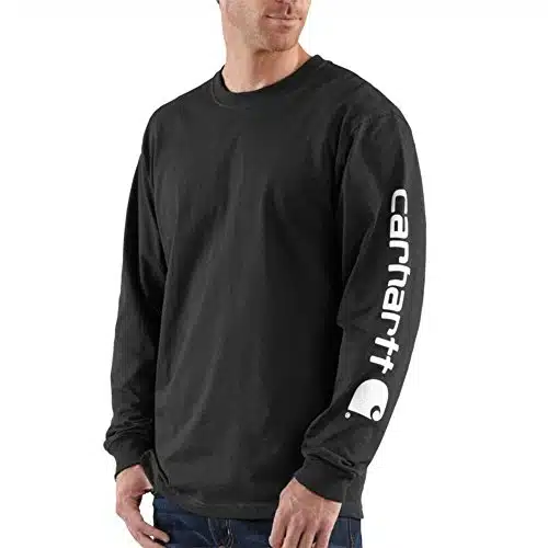 Carhartt Men Loose Fit Heavyweight Long Sleeve Logo Sleeve Graphic T Shirt,Black,Medium