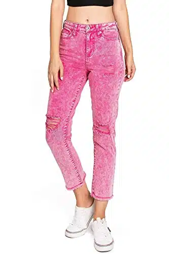 Celebrity Pink Jean Celebrity Pink Women'S Juniors High Rise Slim Fit Straight Leg Jeans (, Acid Hot Pink)
