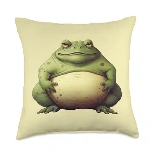 Cottagecore Aesthetic, Frog Animal Meme, Fairycore Funny Cute Smirking Fat Frog Beer Belly Prince Throw Pillow, X, Multicolor