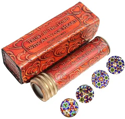 Custom Vintage Replicaz Handmade Brass Kaleidoscope With Leather Box (Trust In The Lord) Vintage Look   Antique Finish   Kaleidoscope For Kids Friends Children Valentines Day 