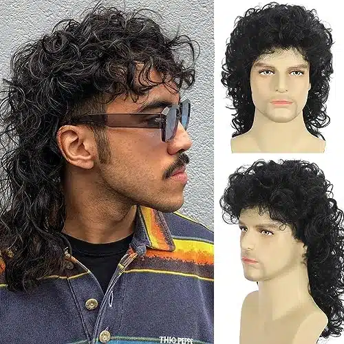 Daiaces Mullet Wigs For Men S Black Long Curly Wigs Hippie Rocking S Party Cosplay Costume Anime Heat Resistant Synthetic Hair Wig 'S Wig