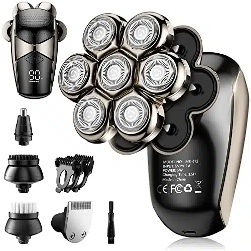 Detachable Head Shavers, Shpavver In Electric Razor Ipxaterproof For Bald Men, Wetdry Led Display Rechargeable D Rotary Shaver Grooming Kit With Type C Charge (A)
