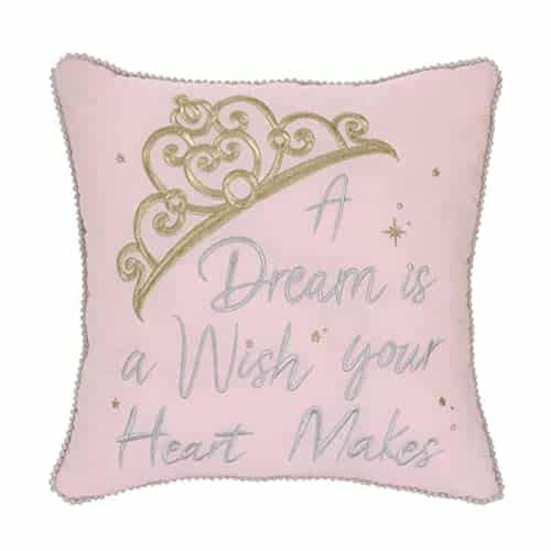Disney Princess Enchanting Dreams Pink And Gold Embroidered Crown Decorative Throw Pillow With White Pom Pom Trim