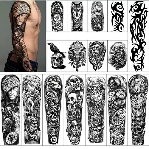 Full Arm Temporary Tattoos Sheets And Half Arm Shoulder Waterproof Tattoos Sheets, Extra Large Tattoo Stickers For Men And Women (X)