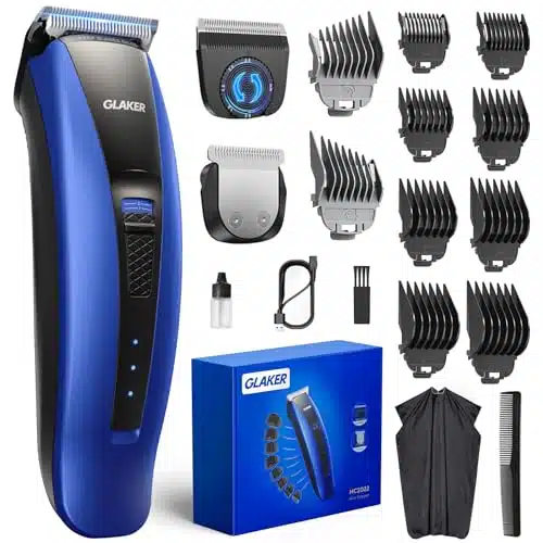 Glaker Hair Clippers For Men   Cordless In Versatile Hair Trimmer With Guards, Detachable Blades &Amp; Turbo Motor, Professional Mustache Grooming Kit For Barbers, Usb C Rechargeable (Robin Blue)