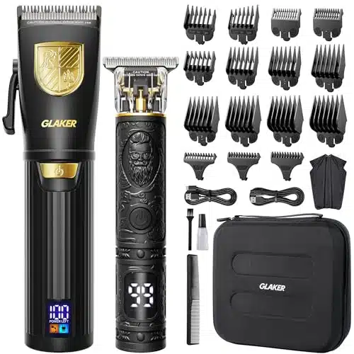 Glaker Hair Clippers For Men Professional, Cordless Clippers For Hair Cutting, Mens Hair Clippers And Trimmer Kit For Barber With Led Display Guide Combs,Mens Gifts