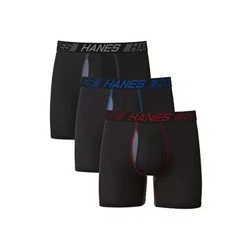 Hanes Men'S X Temp Total Support Pouch Boxer Brief, Anti Chafing, Moisture Wicking Underwear, Multi Pack, Regular Leg Black, X Large