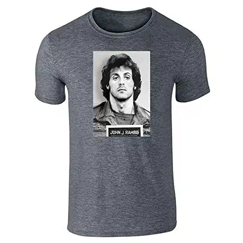 John J Rambo Mugshot Graphic Tee Sylvester Stallone Movie T Shirt For Men Dark Heather Gray L