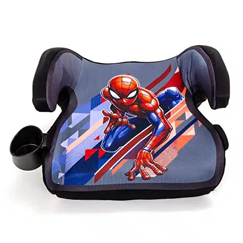 Kidsembrace Marvel Avengers Spider Man Stance Pose Abstract Pattern Backless Booster Car Seat With Seatbelt Positioning Clip, Red, Blue, And Grey