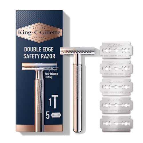 King C. Gillette Safety Razor With Chrome Plated Handle And Platinum Coated Double Edge Safety Razor Blade Refills King C. Gillette Safety Razor With Chrome Plated Handle And Platinum Coated Double Edge Safety Razor Blade Refills