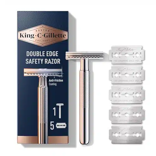 King C. Gillette Safety Razor With Chrome Plated Handle And Platinum Coated Double Edge Safety Razor Blade Refills