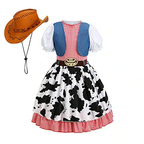 Lmyove Cowgirl Outfit For Toddler Girls, Kids Western Cowgirl Attire Halloween Costume With Hat, Cow Girl Costume Dress,T