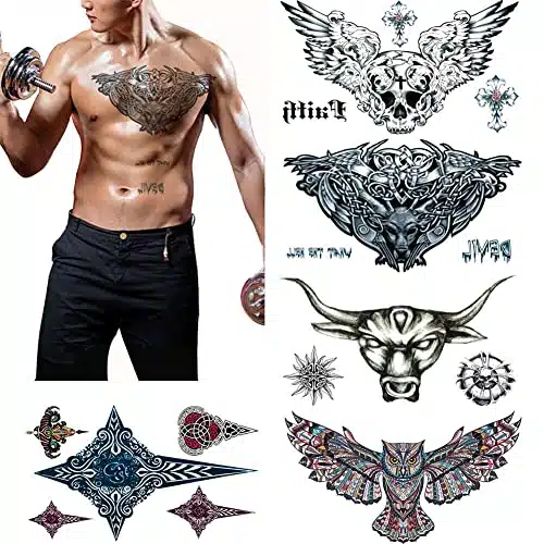 Large Tattoos Fake Temporary Body Art Stickers For Men Women Teens, Viwieu D Realistic Girls Chest Temporary Tattoos, Sheets, Water Transfer Body Tattoos