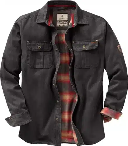 Legendary Whitetails Men'S Journeyman Shirt Jacket, Flannel Lined Shacket For Men, Water Resistant Coat Rugged Fall Clothing, Tarmac, X Large