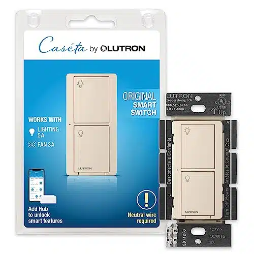 Lutron Caseta Smart Lighting Switch For All Bulb Types Or Fans  Neutral Wire Required  Pd Ans La  Light Almond