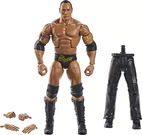 Mattel Wwe Elite Action Figure Wrestlemania The Rock With Accessory And Mean Gene Okerlund Build A Figure Parts