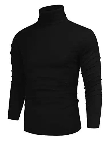 Mens Classic Fashion Slim Fit Lightweight Long Sleeve Turtle Neck T Shirt Black Xl
