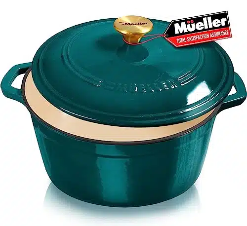 Mueller Quart Enameled Cast Iron Dutch Oven, Heavy Duty With Lid, Stainless Knob   For Baking, Braising, Stews