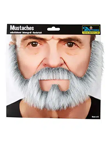 Mustaches Self Adhesive Fake Beard, Novelty, On Bail False Facial, Costume Accessory For Adults, Gray With White Color