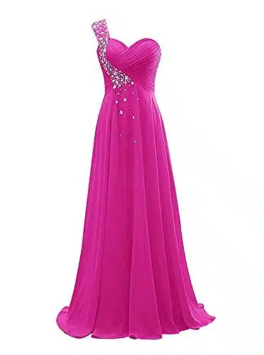 Novia Women'S One Shoulder Sequin Prom Celebrity Dresses Sweetheart Ruched Chiffon Long Maxi Wedding Formal Party Gowns Hot Pink