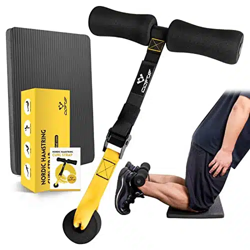 Nordic Hamstring Curl Strap With Fitness Knee Mat, Holds Pounds For Hamstring Curls, Sit Up Bar For Floor, Spanish Squats, Ab Workout, Seconds Setup Nordic Curl Home Fitness Equipment (Yellow)