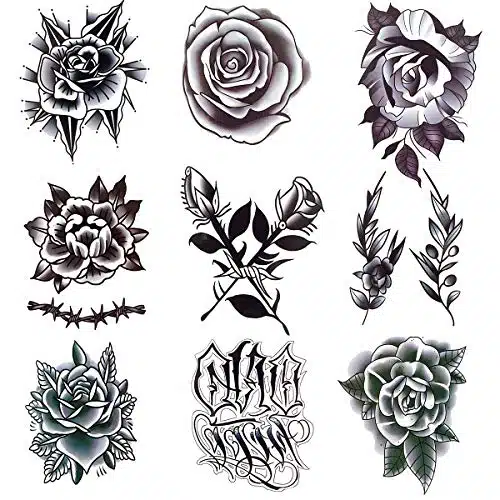 Oottati Waterproof Sheets Back Of Hand Fake Temporary Tattoo Stickers   Black Gothic Flower Rose