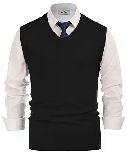 Pj Paul Jones Mens Sweater Vest Casual Comfortable Knit V Neck Soft (Xl, Black)
