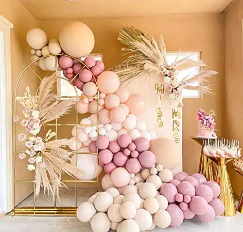 Pcs Dusty Rose Pink Nude Mauve Brown Ivory White Boho Balloons Balloon Garland Kit, Baby Shower Balloons Girls, Teddy Bear Neutral Birthday Wedding Baby Shower Party Decorations For Girl